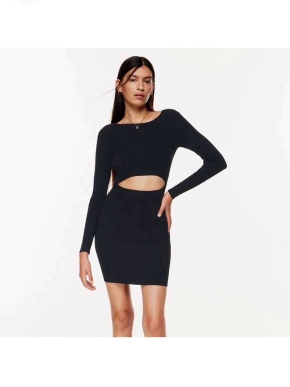 Aritzia Wilfred Free Black Ribbed Cutout Long Sleeved Dress